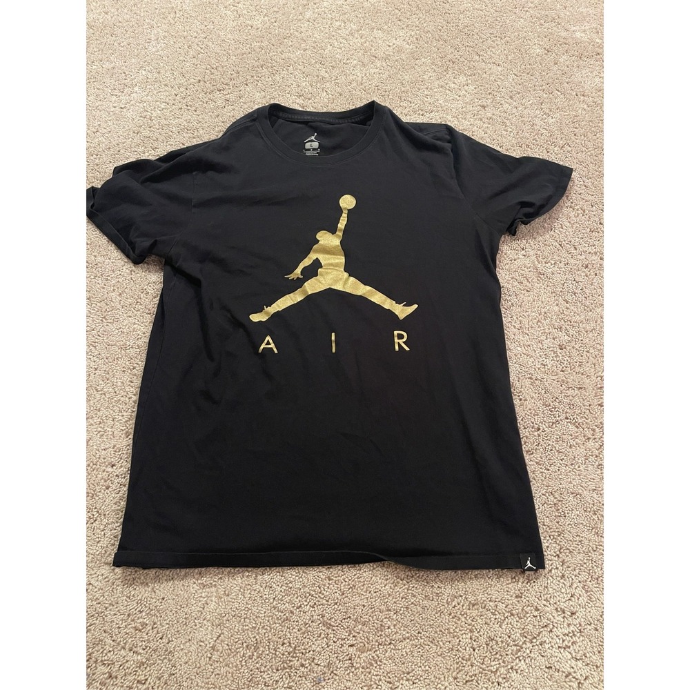 Nike Air Jordan Jumpman T-Shirt Mens Large Black Gold Graphic Logo Tee